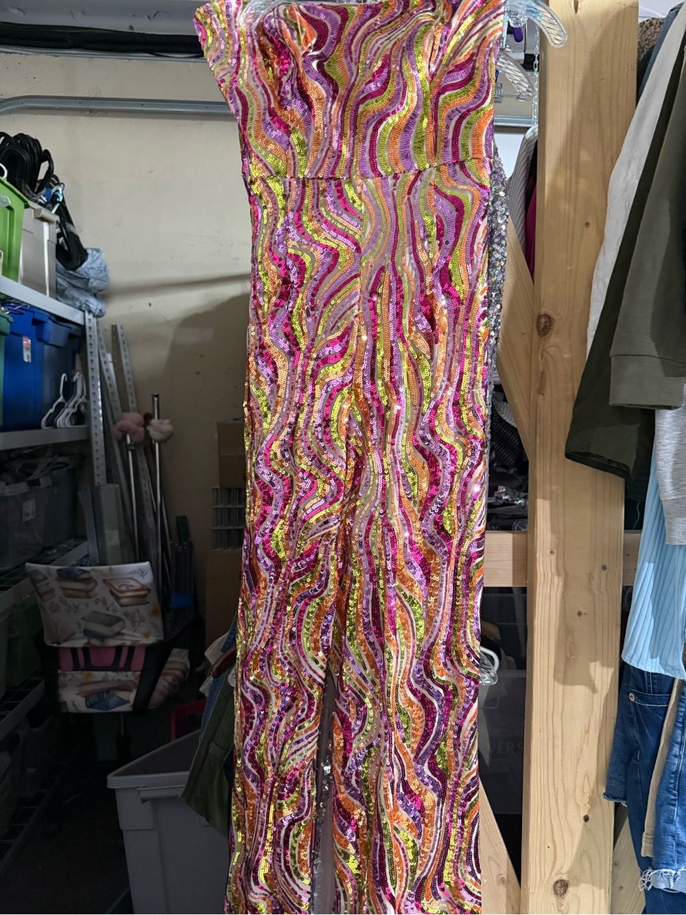 Dress the Population Multicolor Sequin Jumpsuit - Pink, Gold & Green